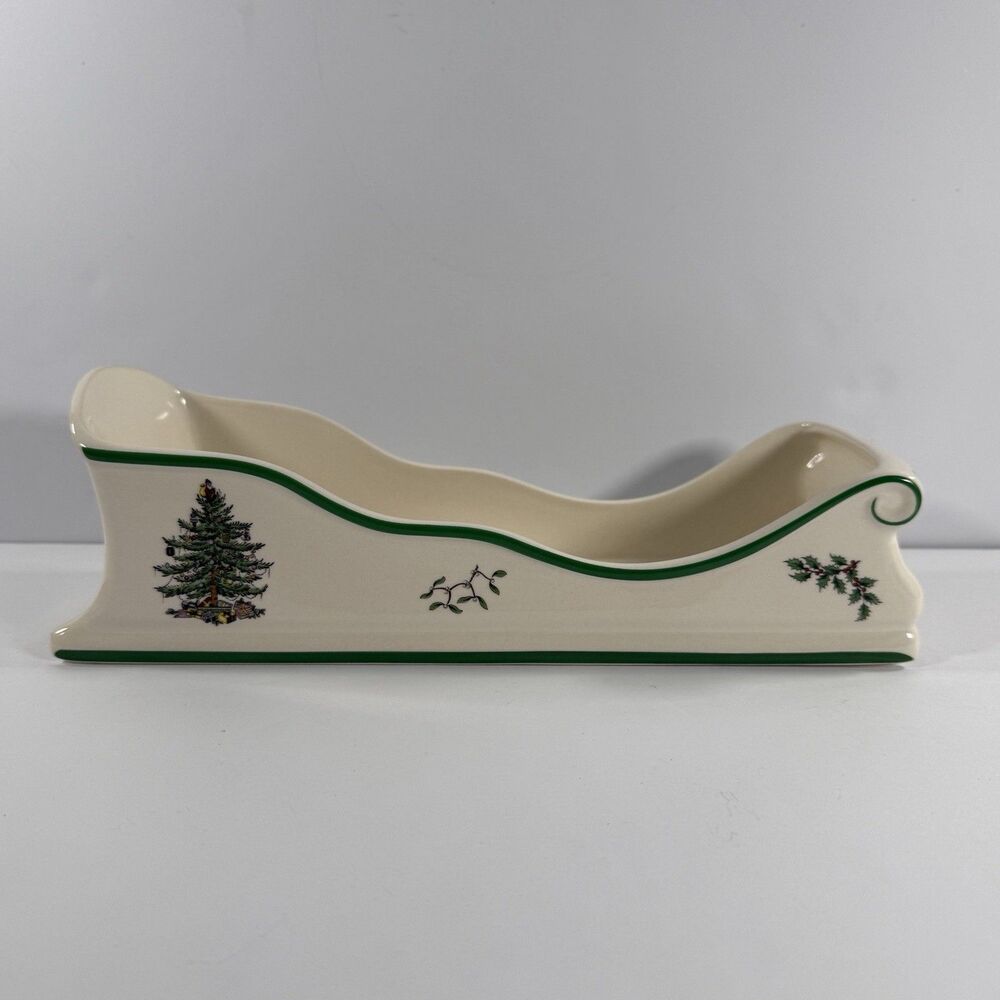 Spode Christmas Tree Ceramic Sleigh Cracker Server | England Made | 11.5 Inch